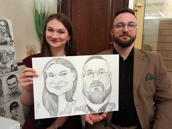 karykatura w trakcie wesela